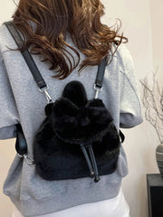 Fuzzy Plush Drawstring Backpack Bag 