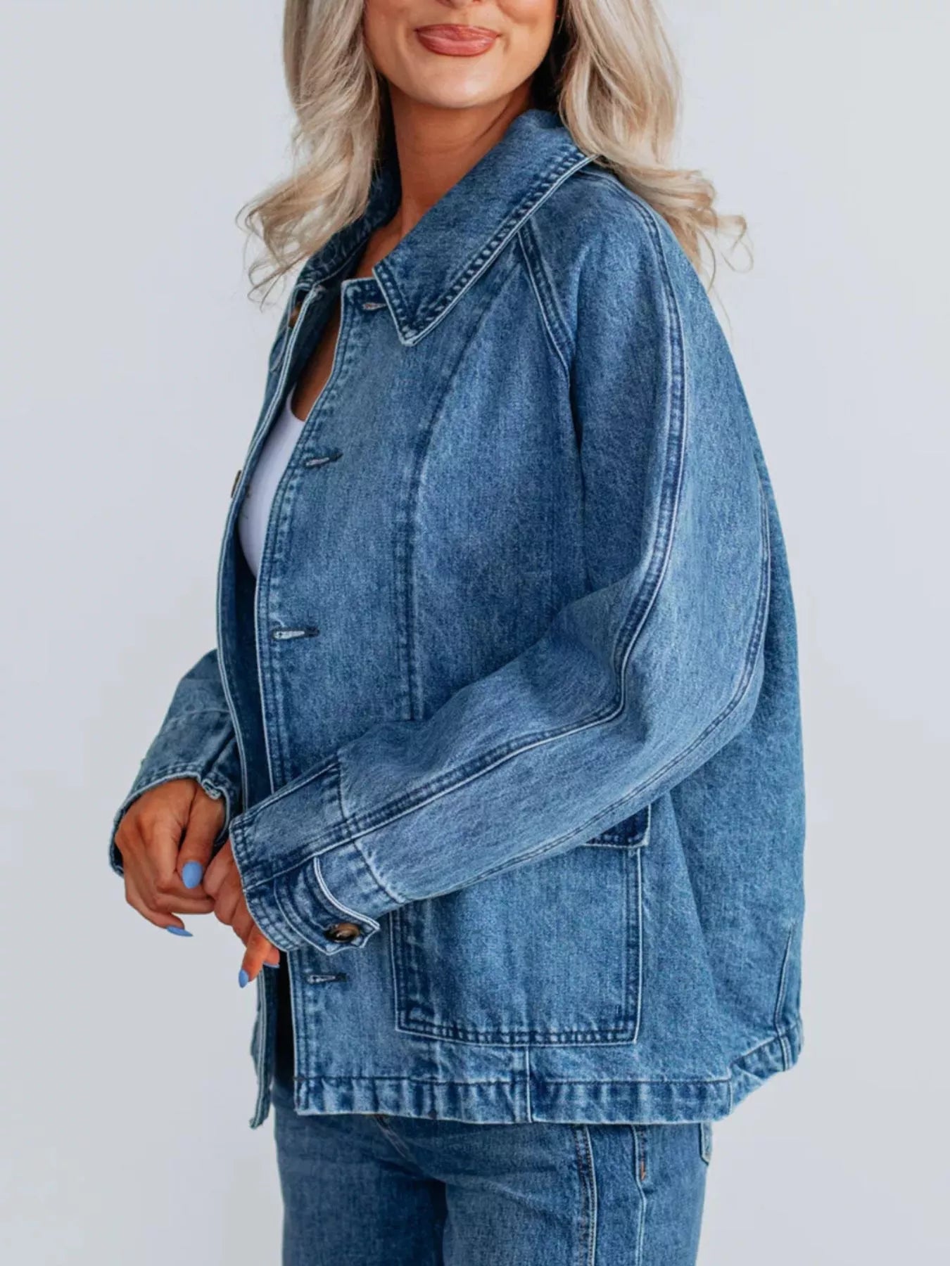 Button Up Raglan Sleeve Denim Jacket 