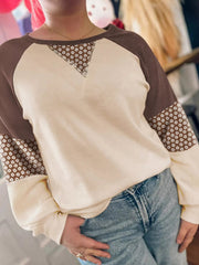 Floral Print Patchwork Color Block Long Sleeve Top 