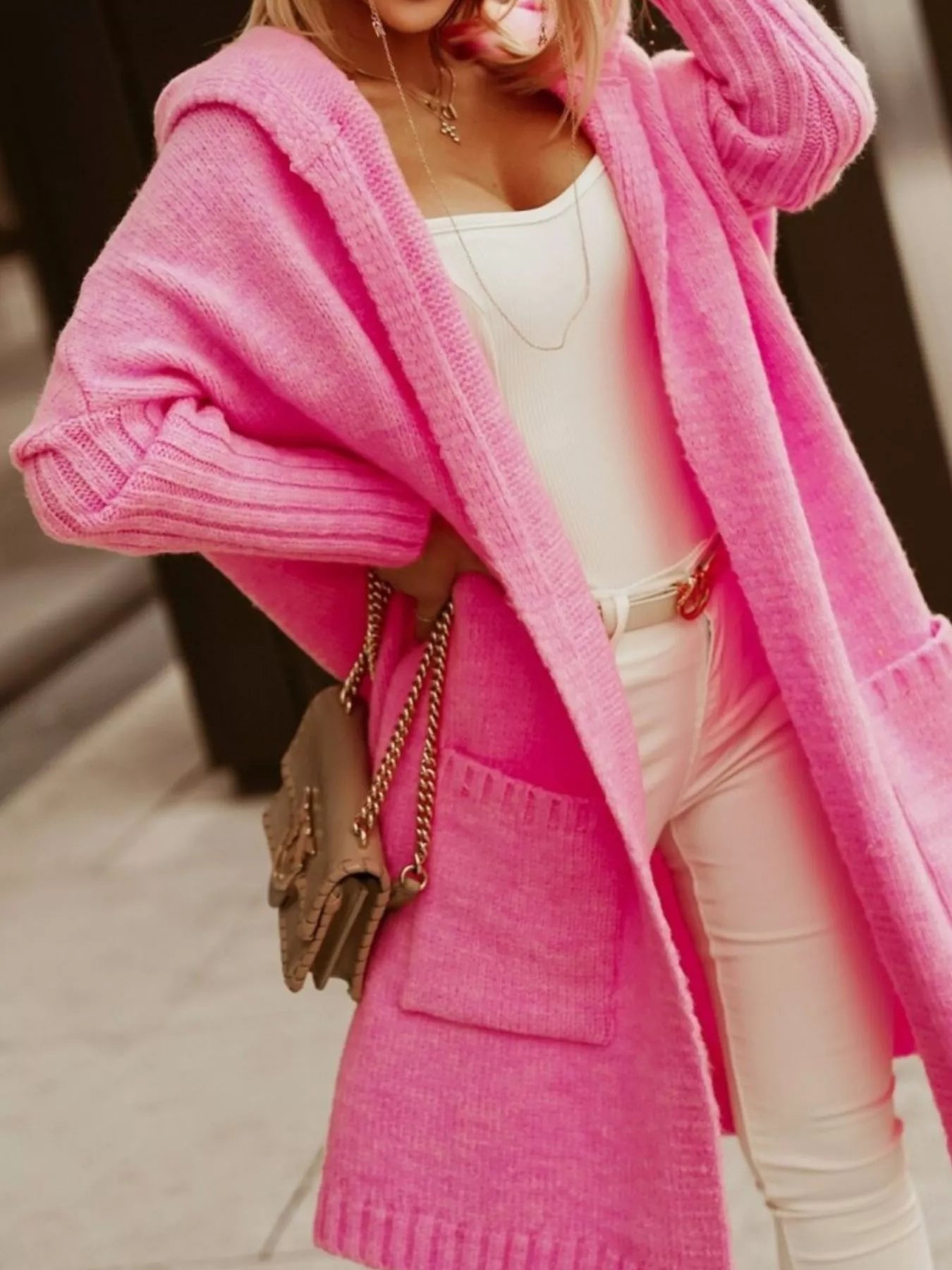 Full Size Hooded Knit Open Front Cardigan Plus Size 