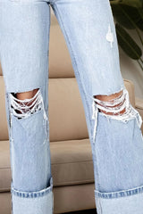 Distressed High Waist Jeans with Pockets 