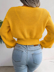 Cable Knit Round Neck Cropped Sweater 