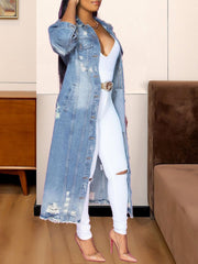 Long Sleeve Raw Hem Denim Jacket 