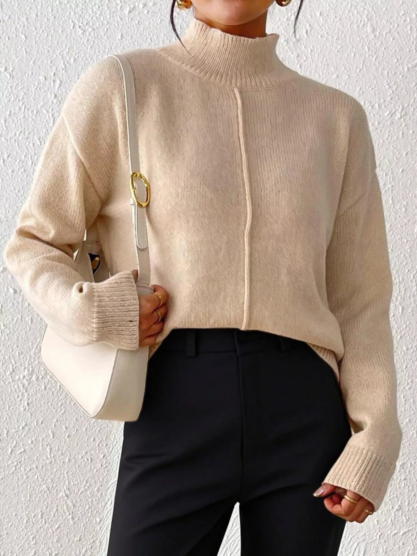 Turtleneck Dropped Shoulder Sweater 