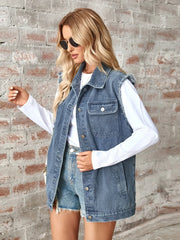Raw Hem Sleeveless Button Up Denim Jacket 