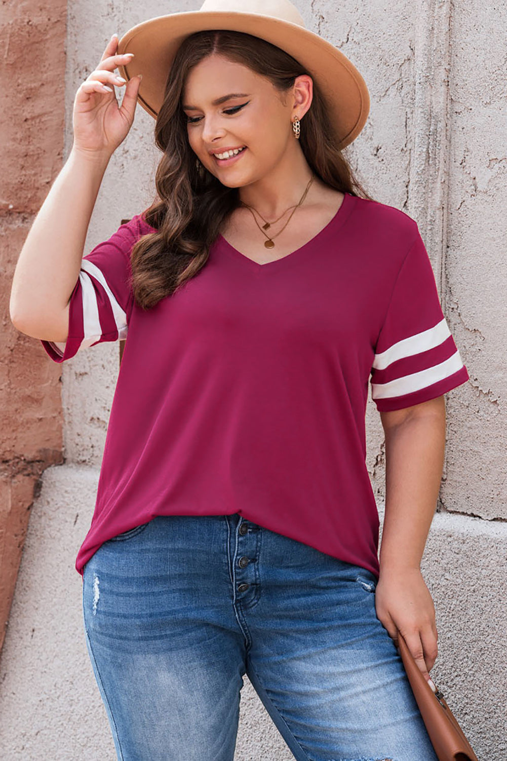 Plus Size Striped V-Neck Tee Shirt 