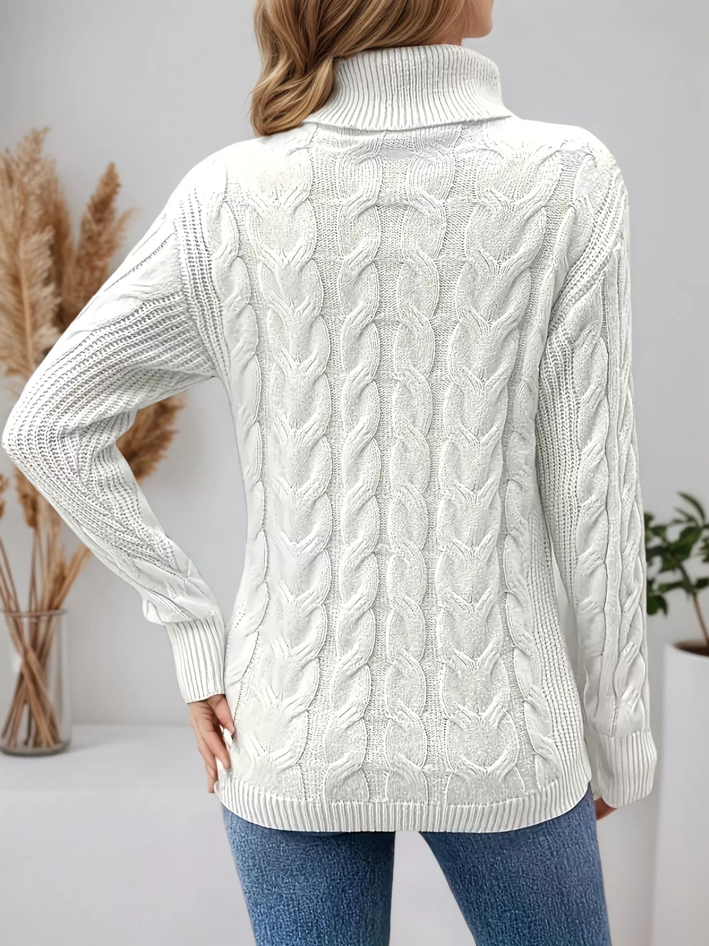 Cable Knit Turtleneck Long Sleeve Sweater 