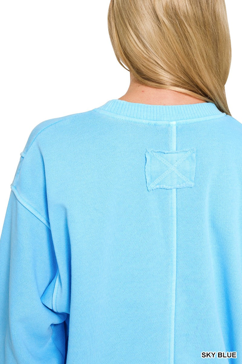 Zenana Pigment Dye Exposed-seam Fleece Sweatshirt 