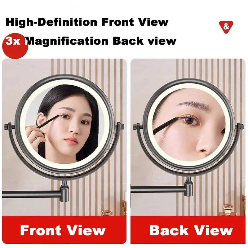 6/8 inch Wall Mounted Makeup Mirror Extending Folding Double Sided Rotating Bathroom Makeup Mirror 3x Magnification with Light