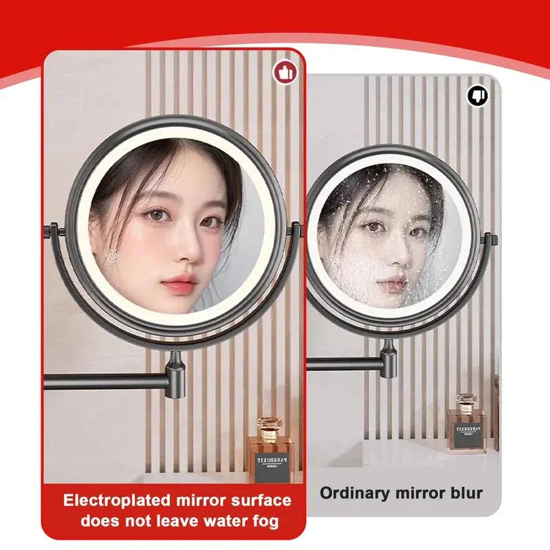 6/8 inch Wall Mounted Makeup Mirror Extending Folding Double Sided Rotating Bathroom Makeup Mirror 3x Magnification with Light