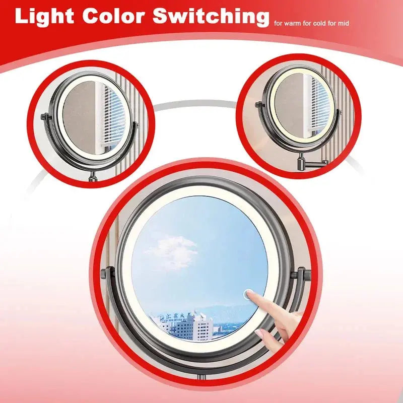 6/8 inch Wall Mounted Makeup Mirror Extending Folding Double Sided Rotating Bathroom Makeup Mirror 3x Magnification with Light