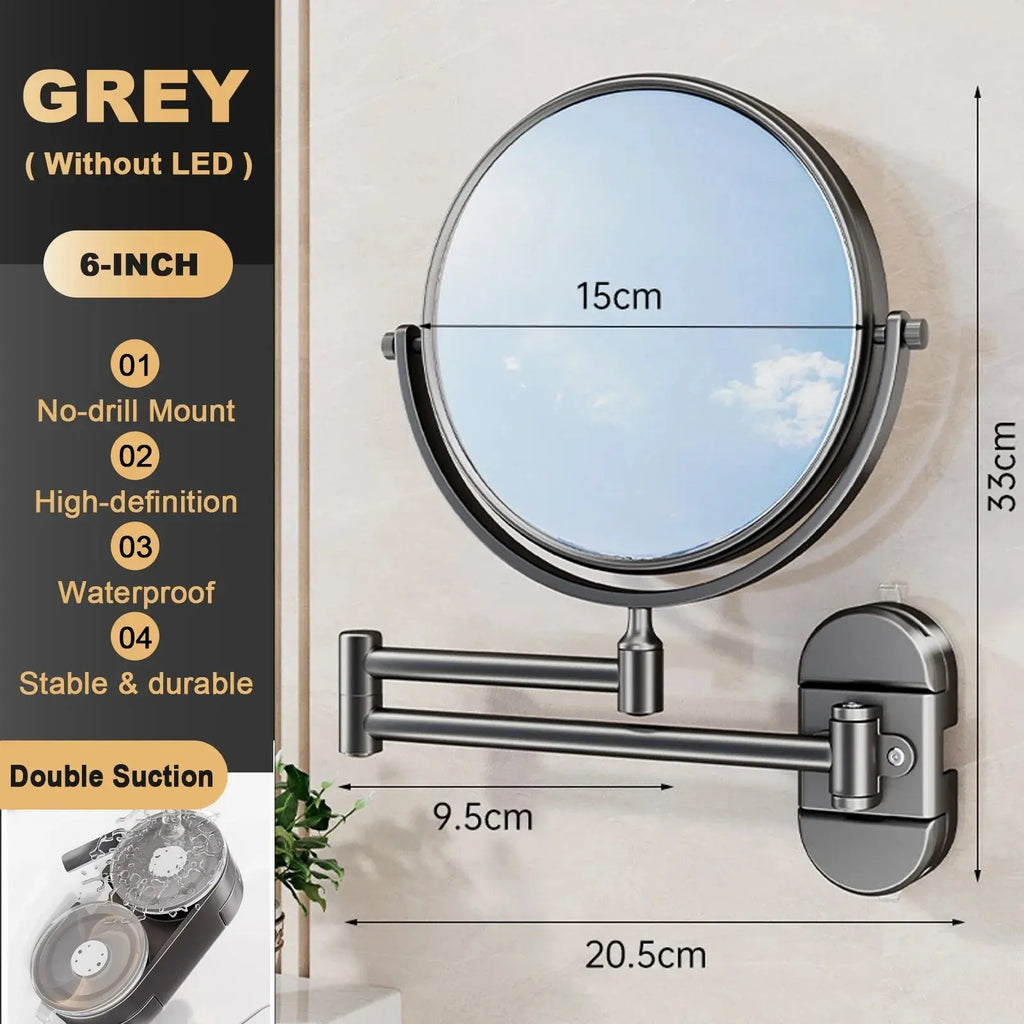 6/8 inch Wall Mounted Makeup Mirror Extending Folding Double Sided Rotating Bathroom Makeup Mirror 3x Magnification with Light