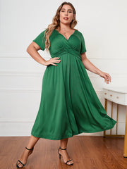 Honey Plus Size Short Sleeve Surplice Neck Midi Dress 