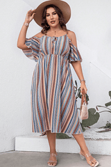 Plus Size Striped Cold-Shoulder Dress 