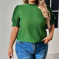 Honey Plus Size Round Neck Flounce Sleeve Blouse 