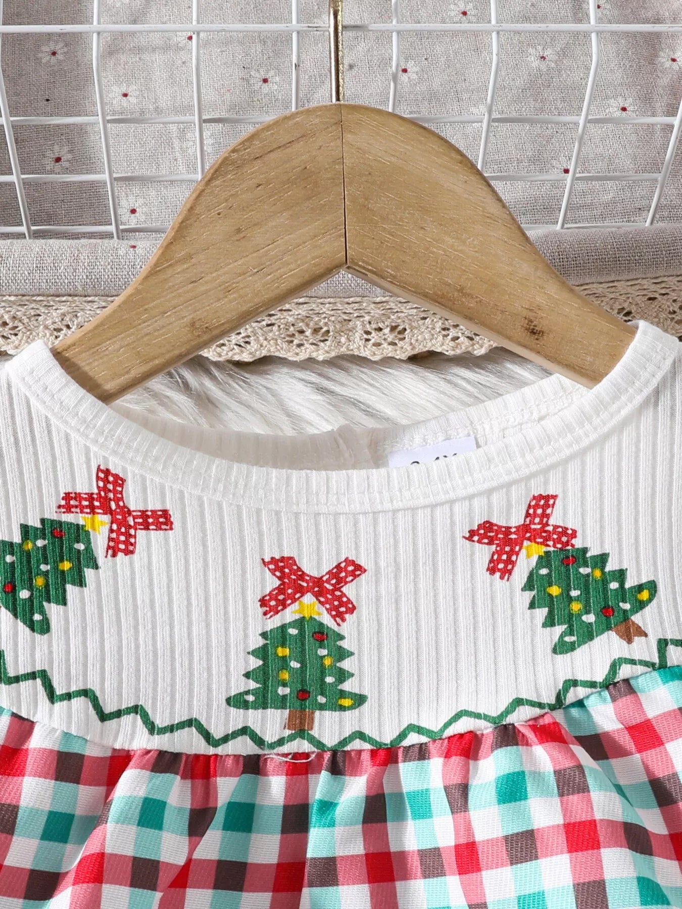 Children's Christmas Tree Plaid Dress 