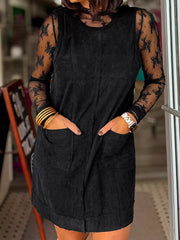 Corduroy Sleeveless Mini Dress with Patched Pockets 