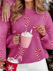 Christmas Candy Cane Holiday Drop Shoulder Sweater 