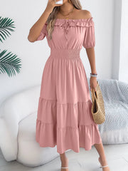 Smocked Off-Shoulder Tiered Dress 