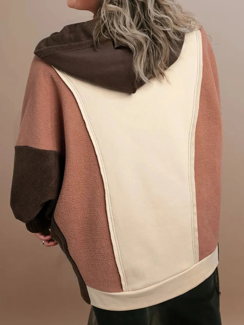 Plus Size Color Block Long Sleeve Hoodie 
