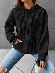 Full Size Textured Kangaroo Pocket Hoodie Plus Size 