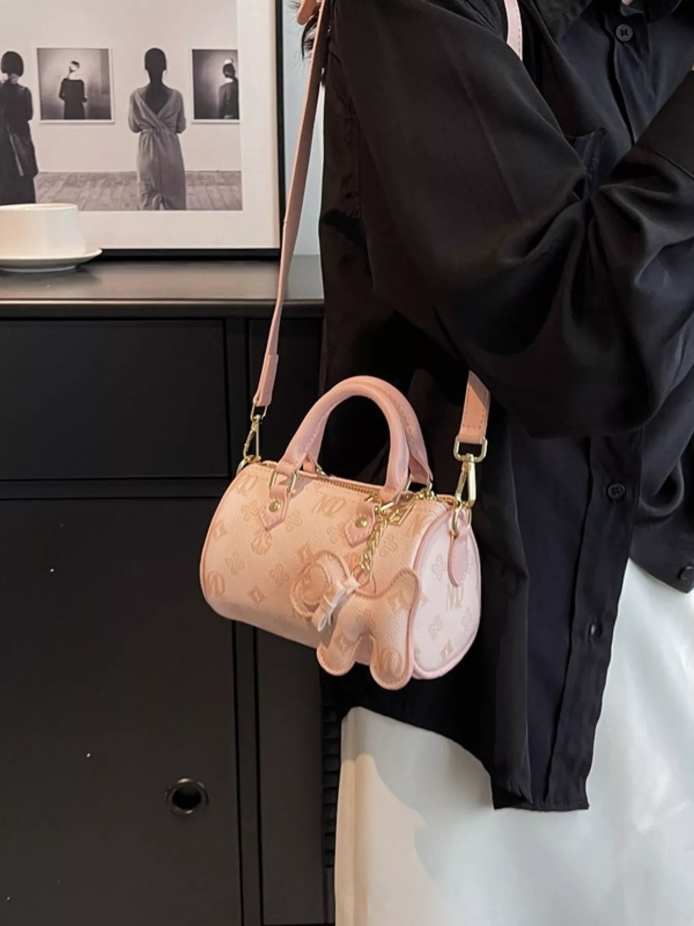 Barrel Crossbody Bag with Charm 