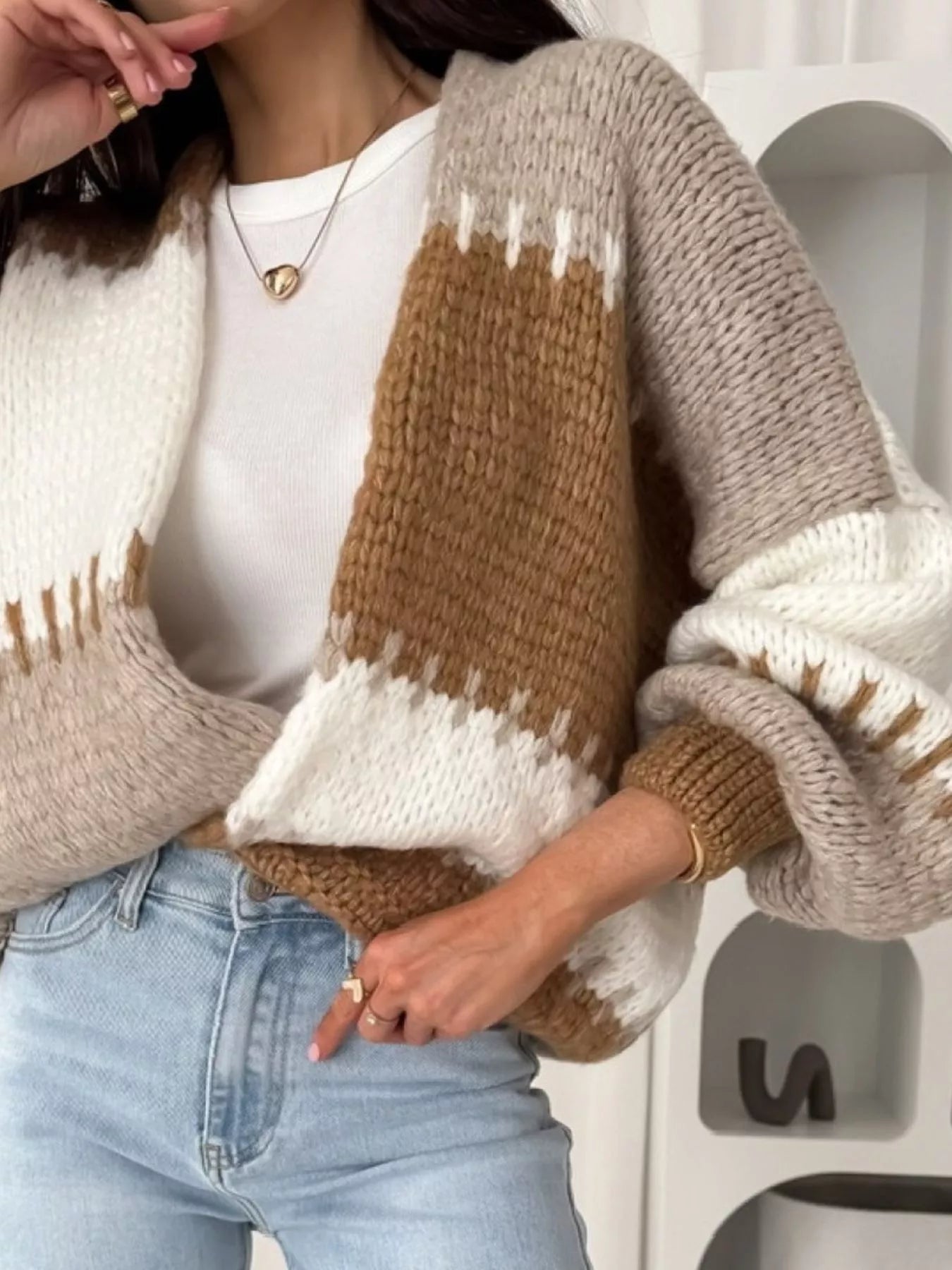 Color Block Open Front Cardigan 