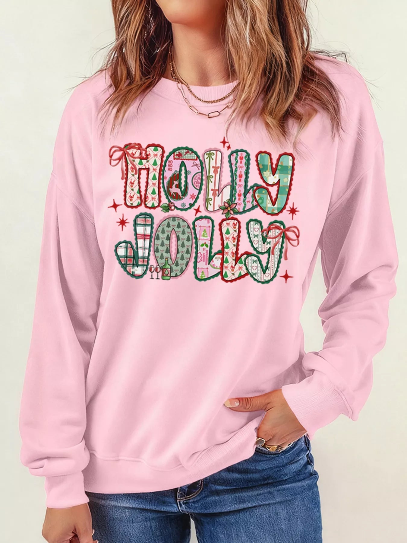 HOLLY JOLLY Cute Holiday Graphic Sweatshirt 