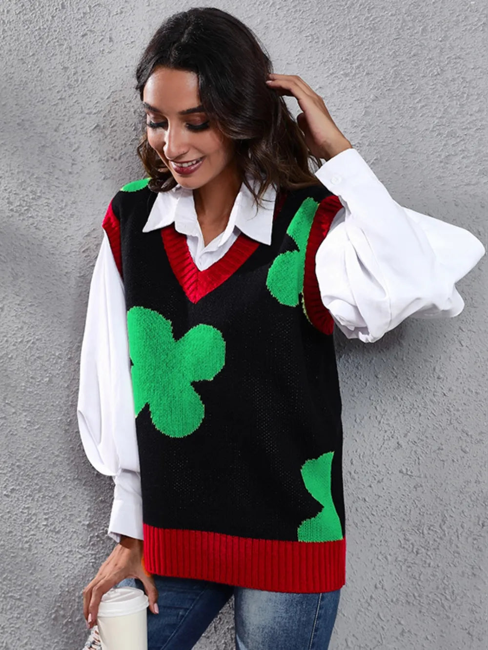 Four Leaf Clover V-Neck Sweater Vest 