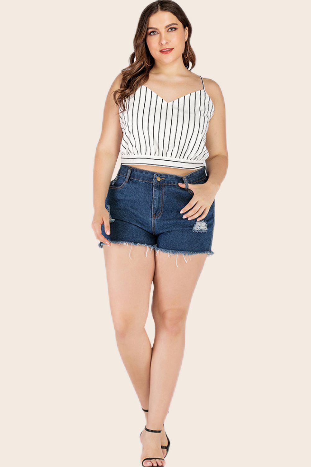 Plus Size Striped Tie-Back Cropped Cami 