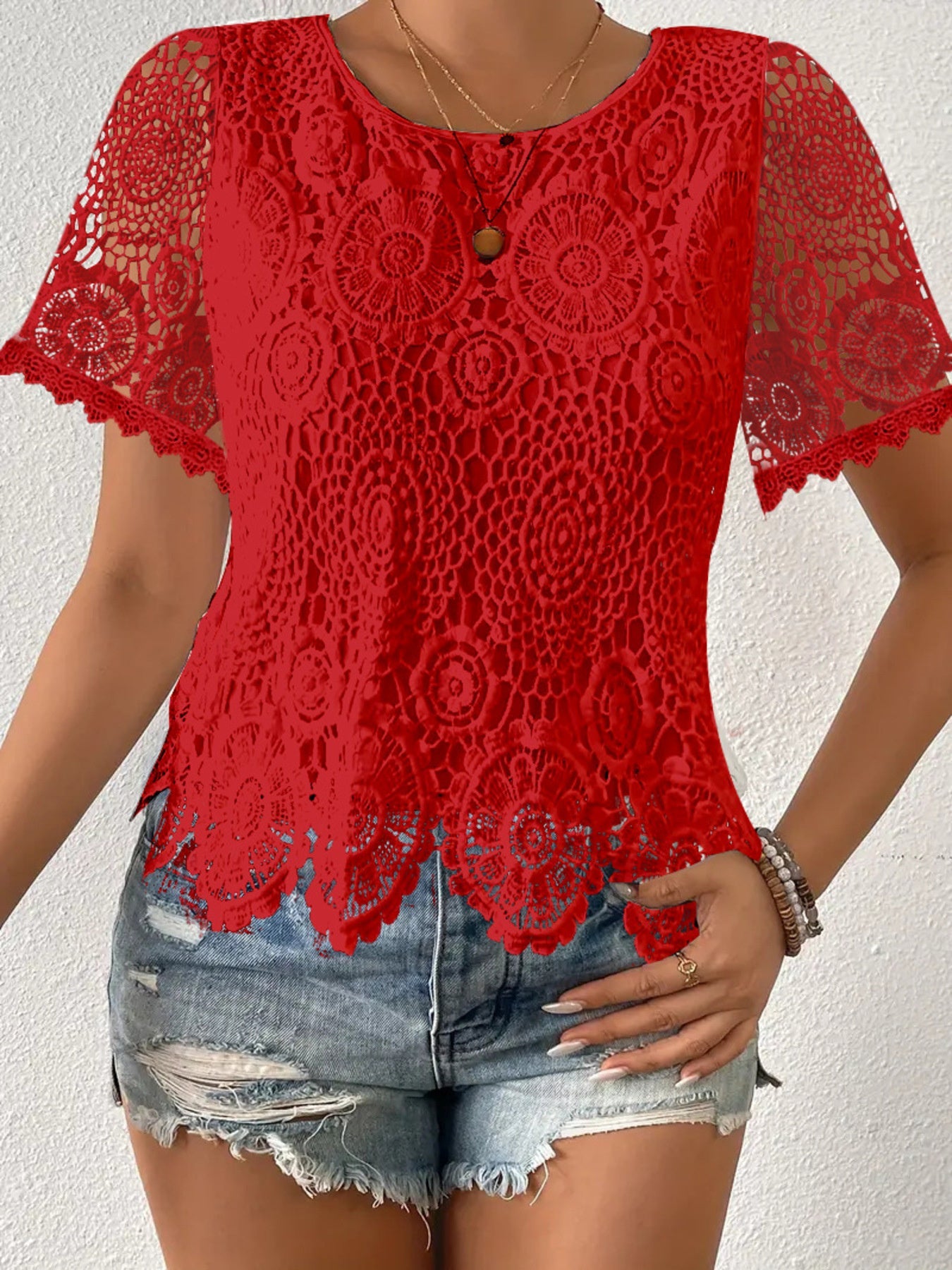 Lace Short Sleeve Blouse 