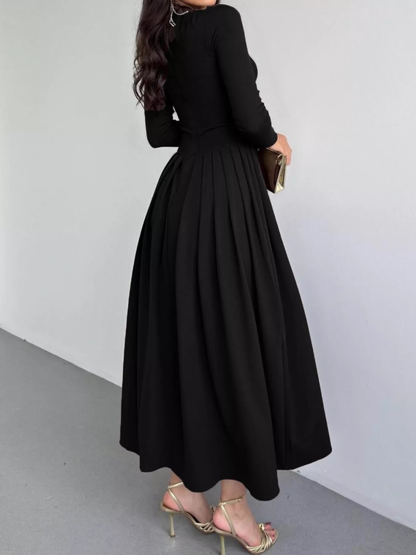Ruched One Shoulder Long Sleeve Dress 