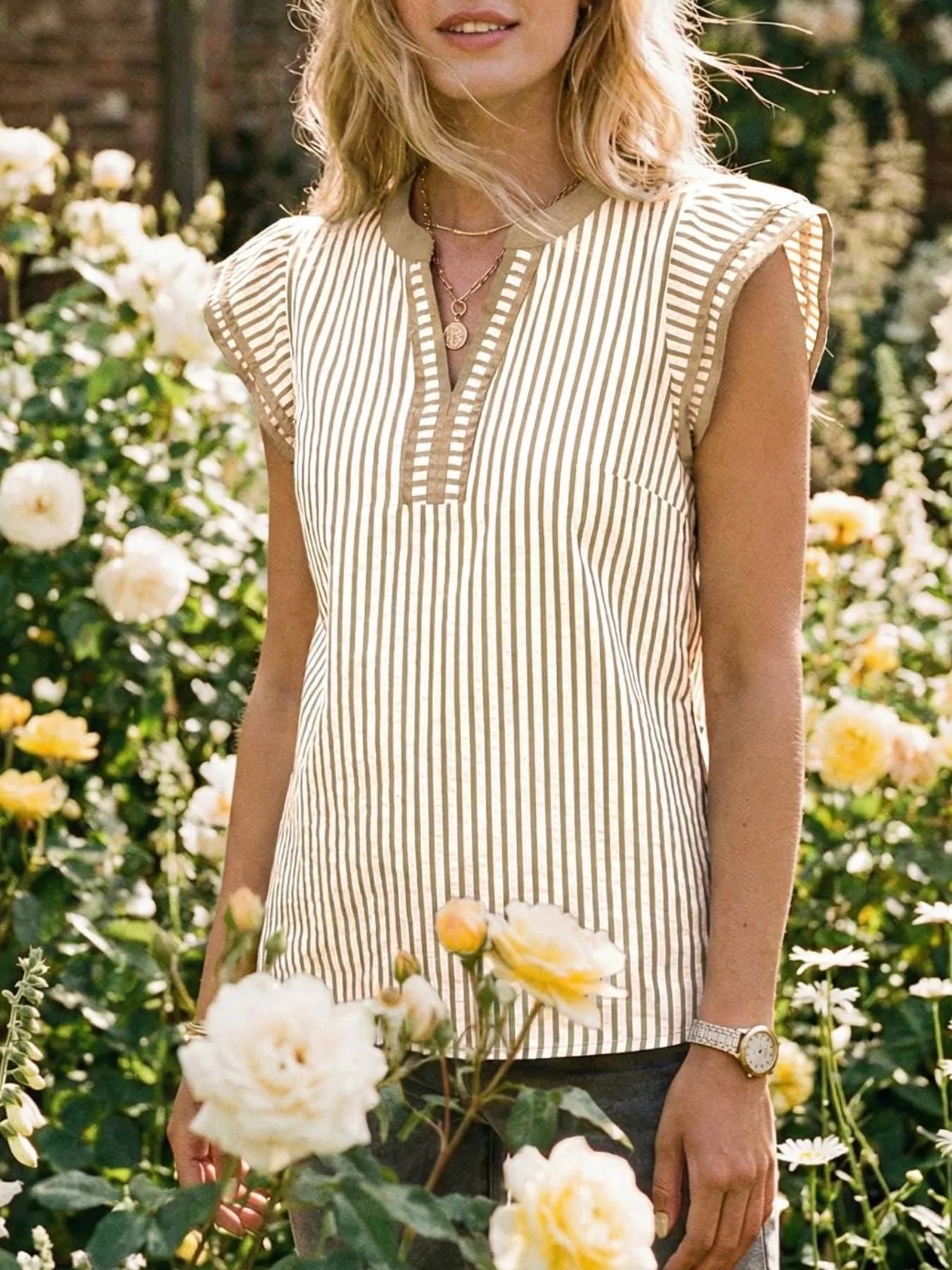 Striped Ruffle Sleeve Blouse 