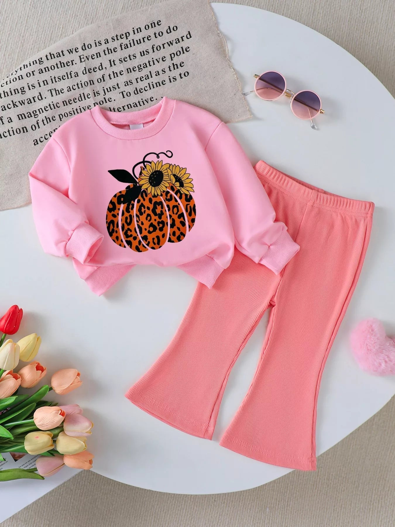 Children's Halloween Graphic Sweatshirt and Flare Pants Set 