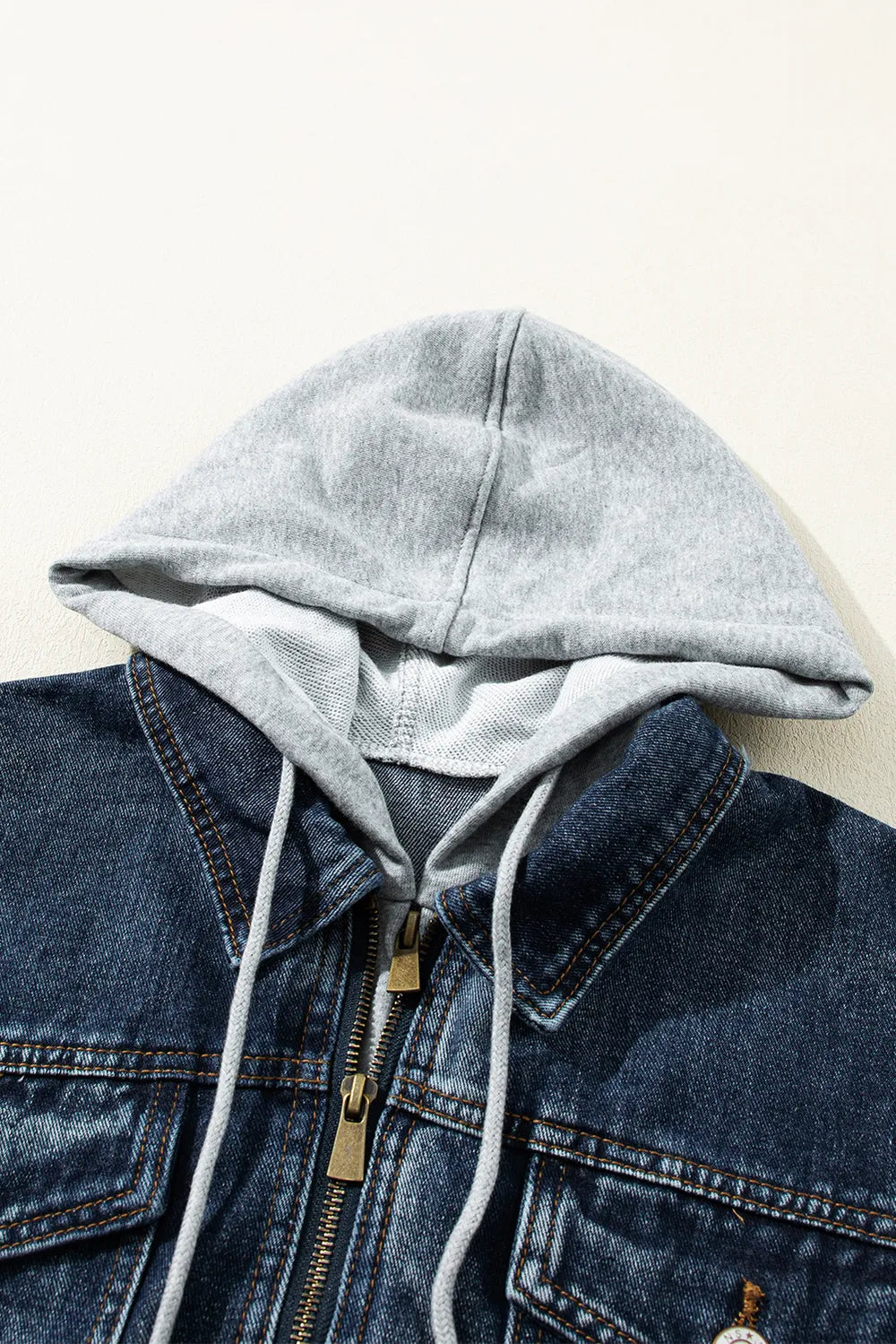 Fake Two-Piece Hooded Zip-Up Denim Jacket 