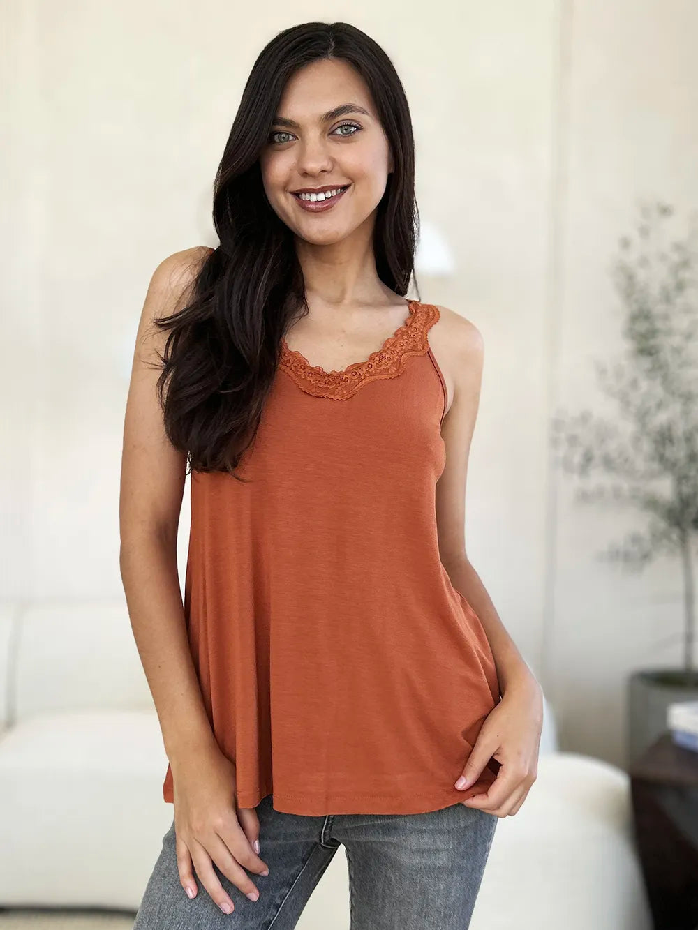 Basic Bae Full Size Lace Detail V-Neck Cutout Cami 