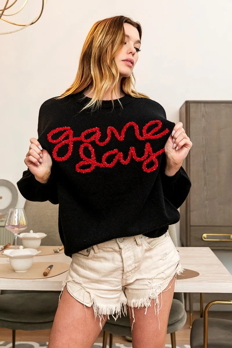 BiBi Game Day Metallic Letter Sweater 