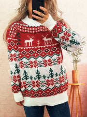 Christmas Reindeer Pattern Round Neck Sweater 