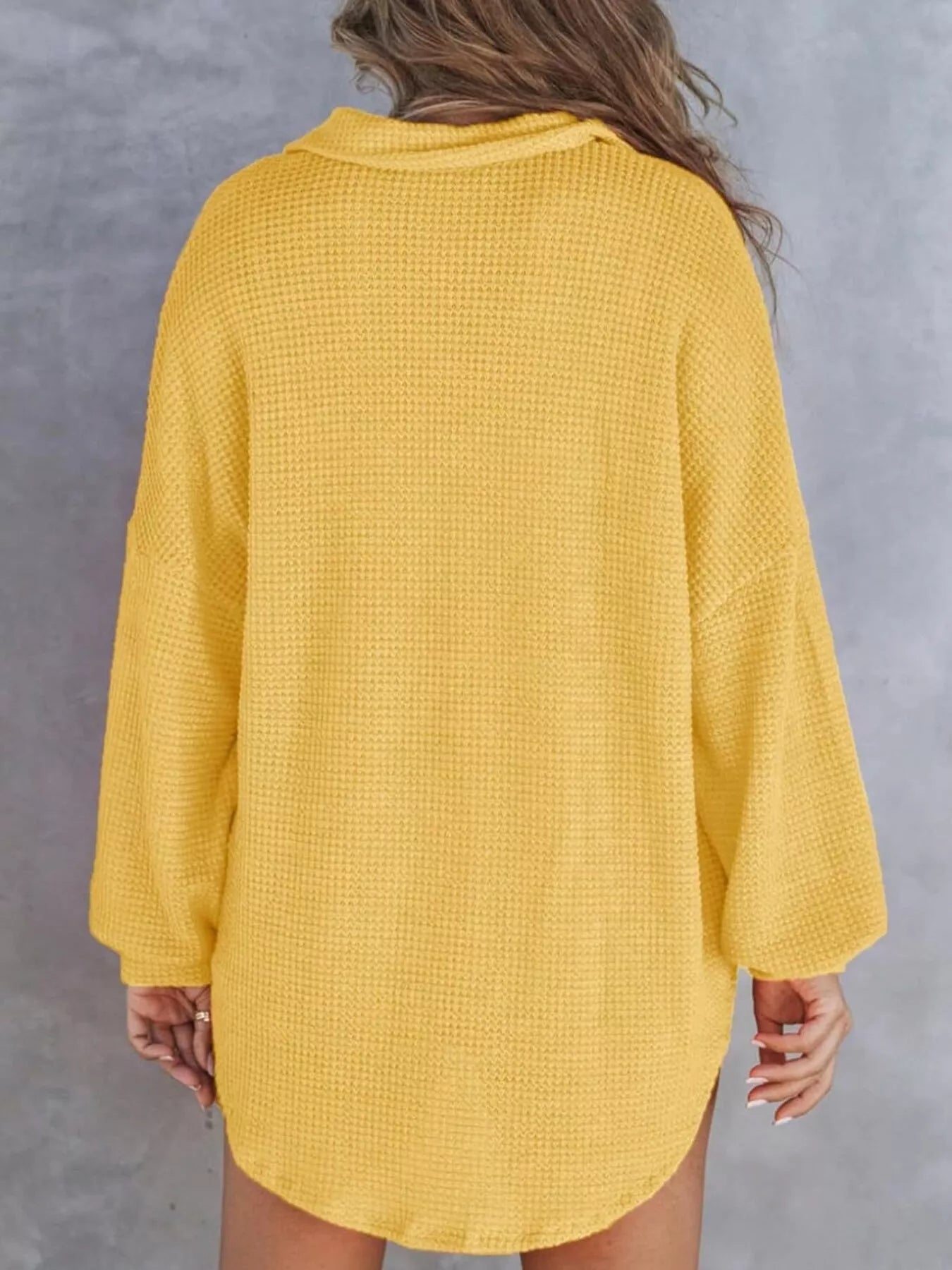 Casual Waffle Knit Button Detail Blouse 