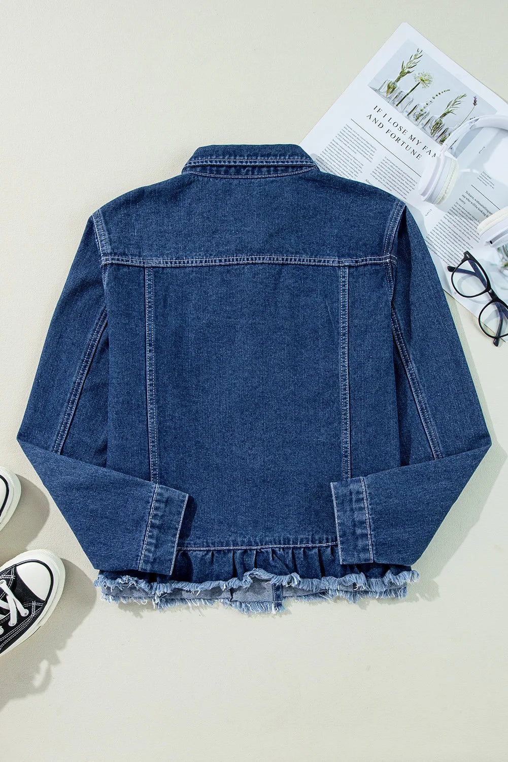 Raw Hem Long Sleeve Denim Jacket 