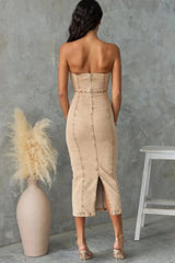 Washed Slit Back Tube Denim Dress 