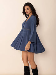Cutout Johnny Collar Long Sleeve Mini Dress Trendsi