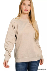 Zenana Acid Washed Fleece Sweatshirt with Side Rib 