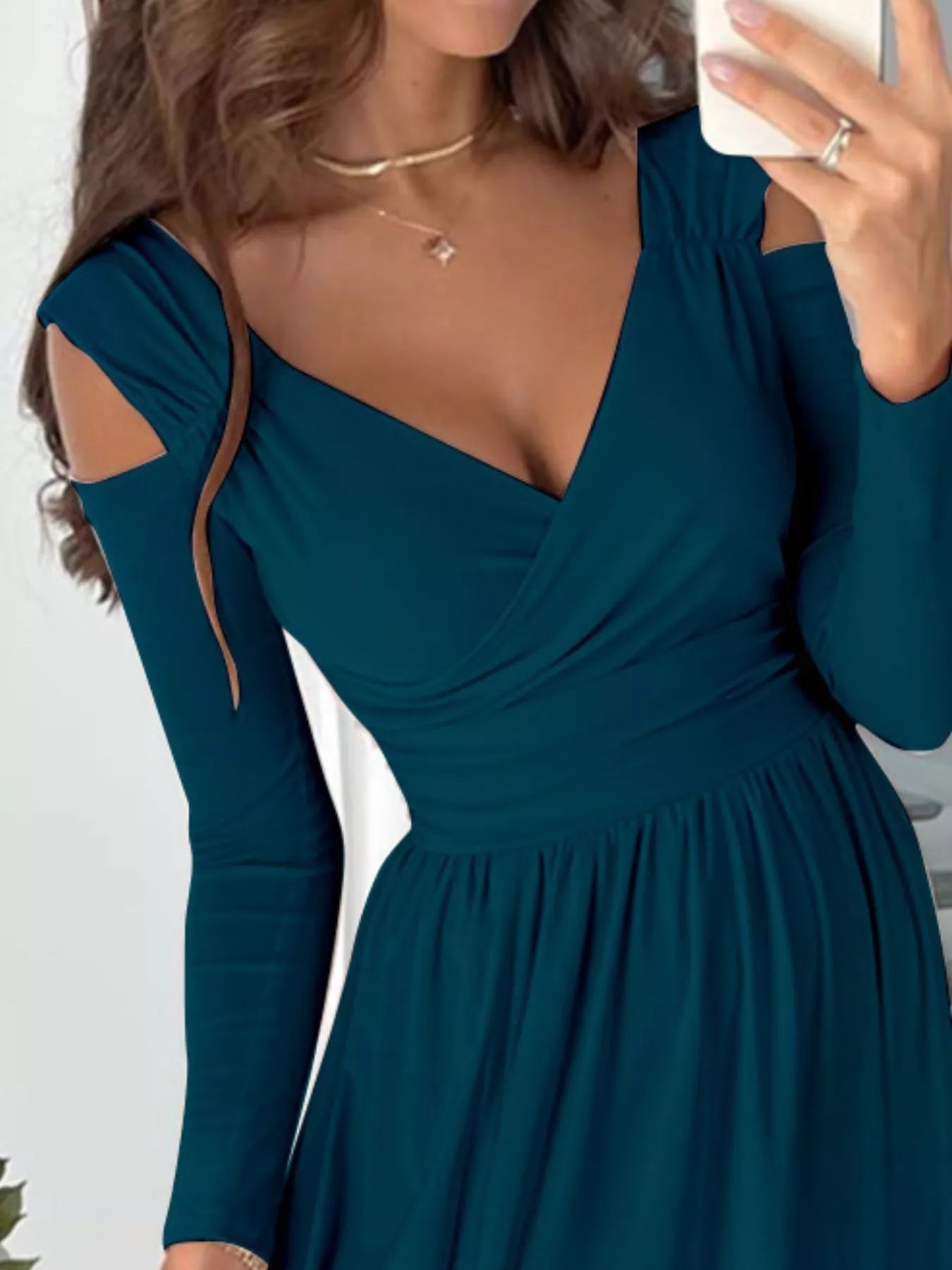 Slit Surplice Cold Shoulder Maxi Dress 