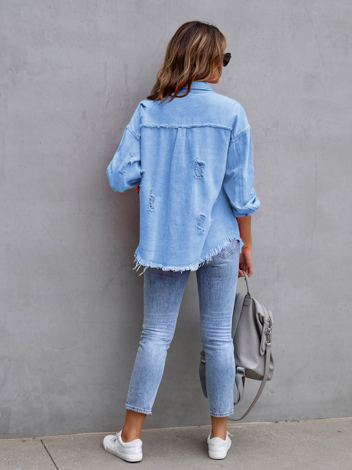 Distressed Drop Shoulder Denim Jacket 