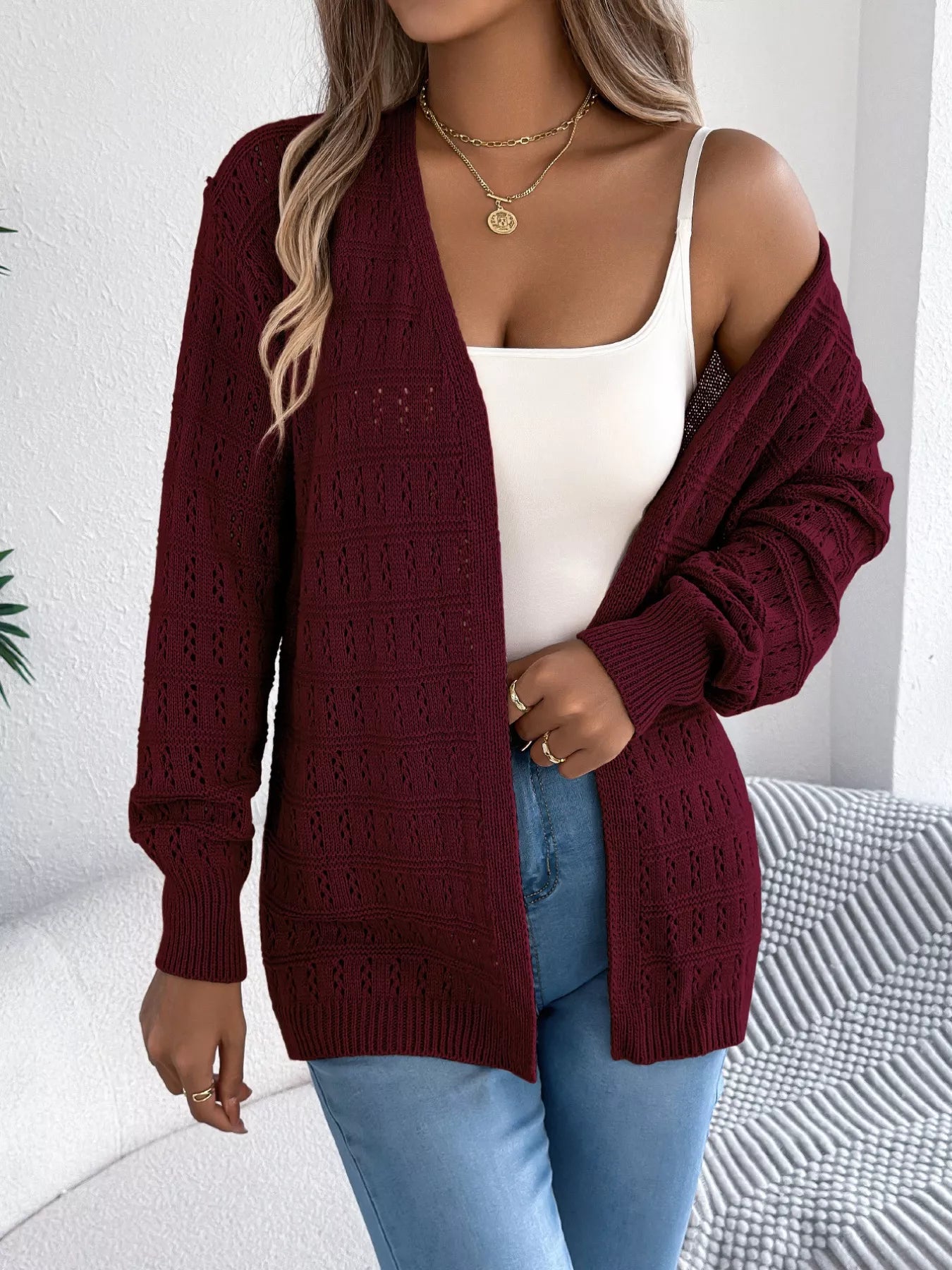 Open-Front Crochet Knit Cardigan 