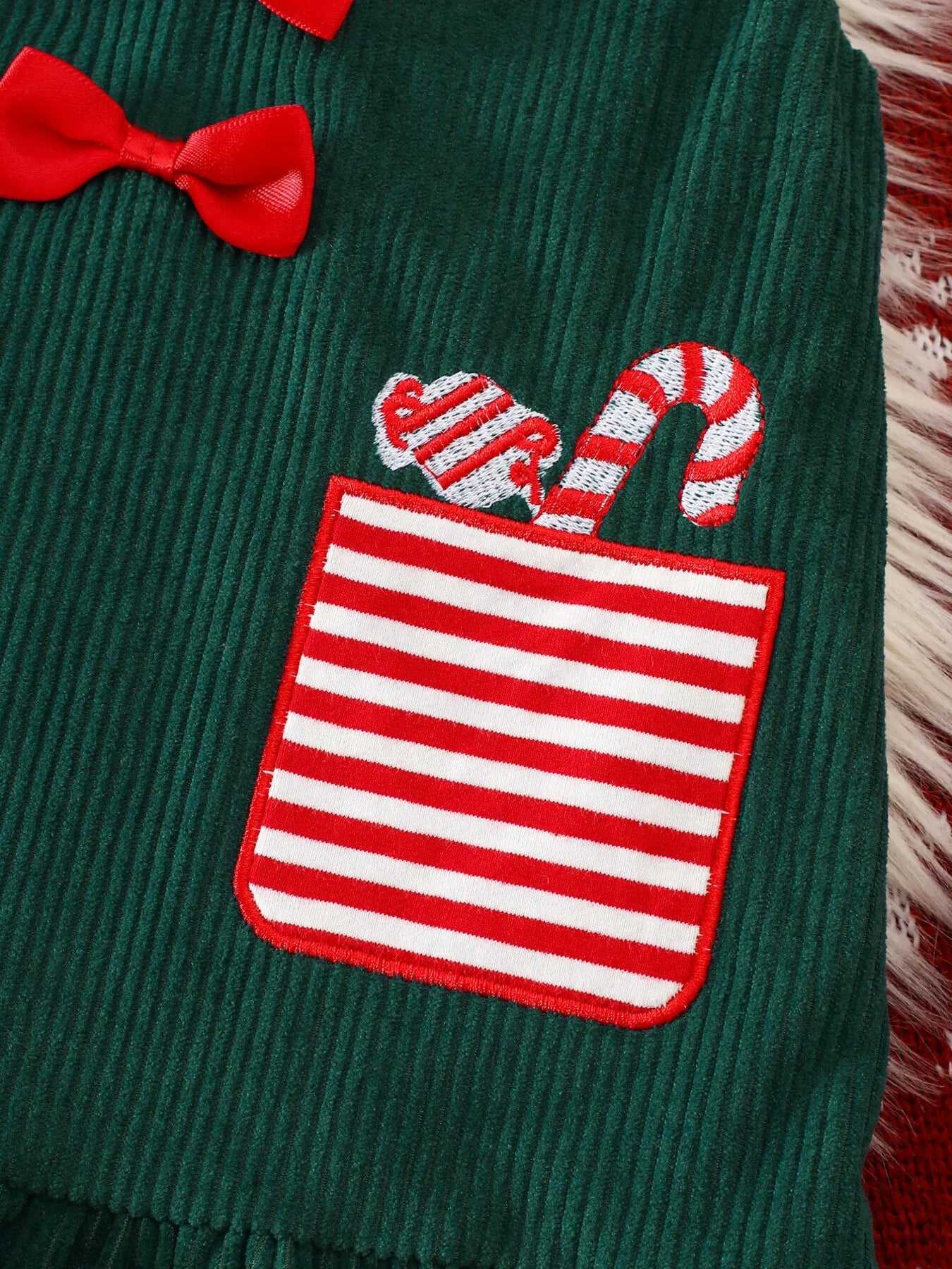 Children's Christmas Striped Bodysuit and Dress Set with Headband 
