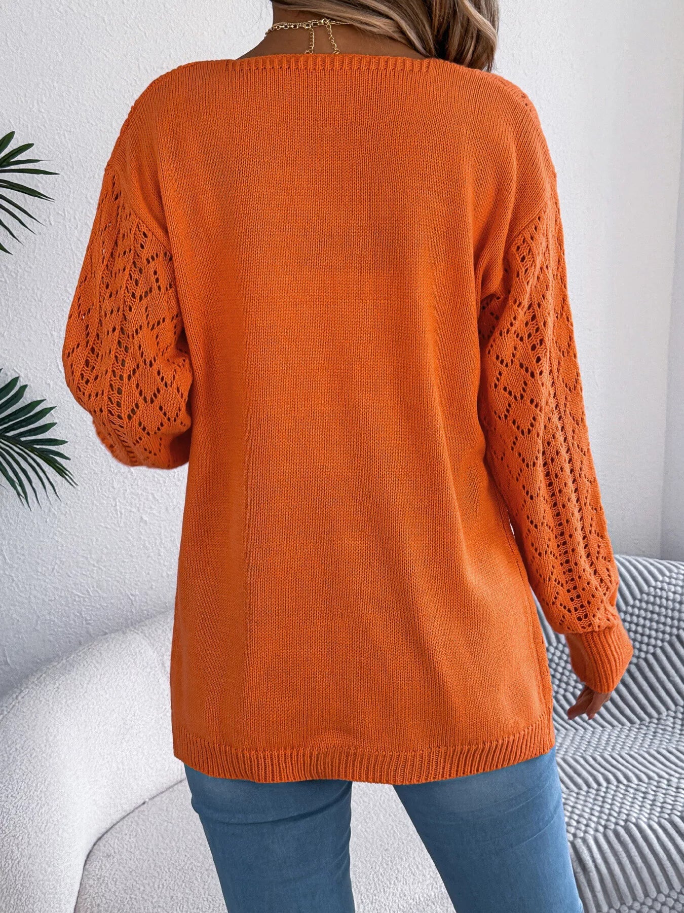 Openwork Open-Front Long Sleeve Cardigan 