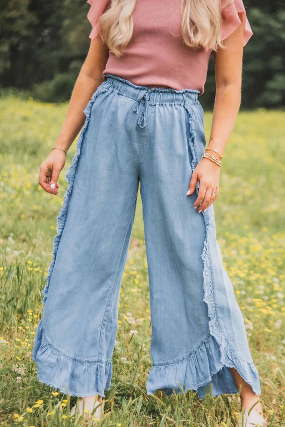 Raw Hem Wide Leg Jeans 