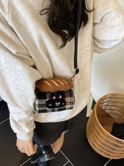 Plaid Pattern Plush Trim Crossbody Bag 